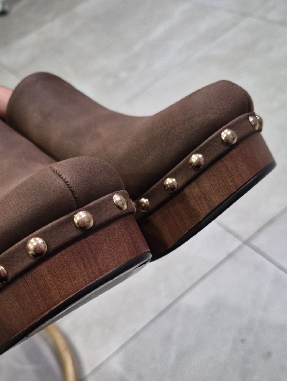 Brown Studded Platform Clog Mules - Picture 9 of 9